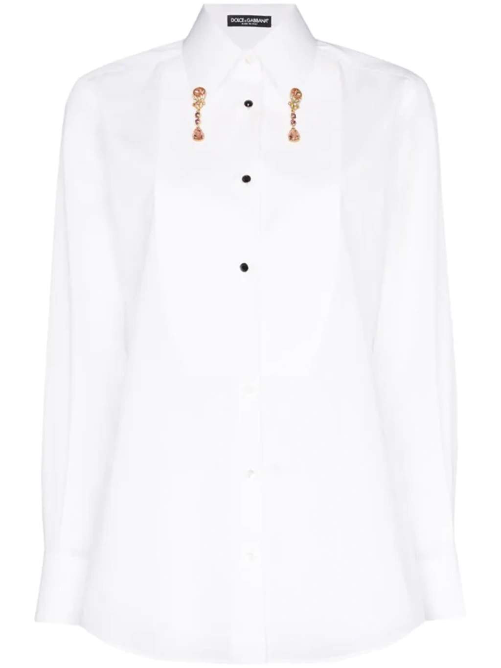 Dolce & Gabbana White Crystal Embellished Collared Shirt Top