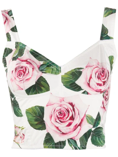 Dolce & Gabbana Dolce And Gabbana White And Pink Rose Print Bustier