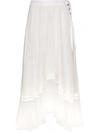 Chloé Asymmetric Chantilly-lace And Silk-crepe Skirt In White
