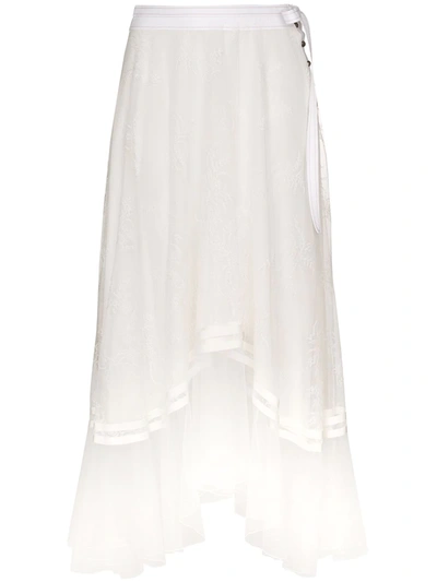Chloé Asymmetric Chantilly-lace And Silk-crepe Skirt In White