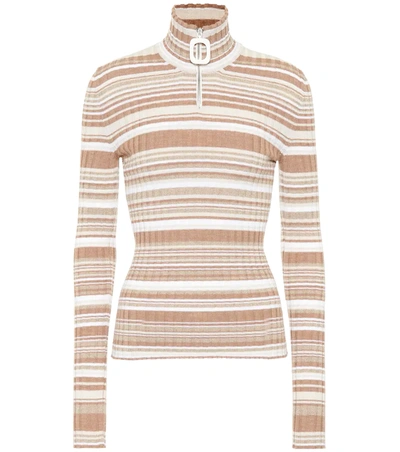 Jw Anderson Zipped Roll-neck Striped Wool Sweater In Beige