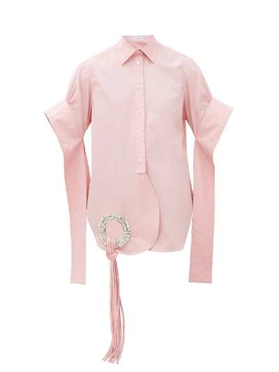 Jw Anderson Crystal-embellished Cotton Poplin Shirt In Powder Pink