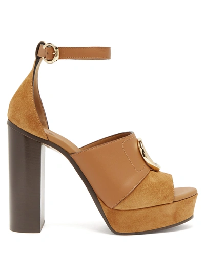 Chloé C-plaque Suede Platform Sandals In Brown