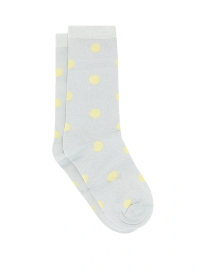 Ganni Polka-dot Glitter Stretch-jersey Ankle Socks In Grey Dawn