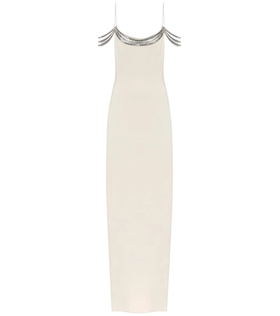 Stella Mccartney Off-the-shoulder Draped Beaded Gown In White