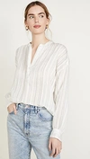 Vince Drapey Striped Pullover Blouse In Optic White