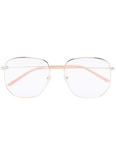 Gucci Gold Tone Square Frame Optical Glasses