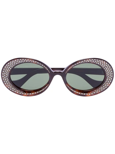 Gucci Crystal-embellished Oval Sunglasses In Brown