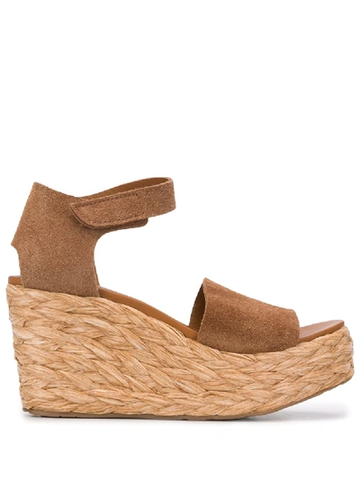 Pedro Garcia Dory Suede Low-wedge Espadrille Sandals In Brown