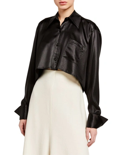 Alexander Wang T Wet Shine Wash & Go Cropped Button-down Top In Black
