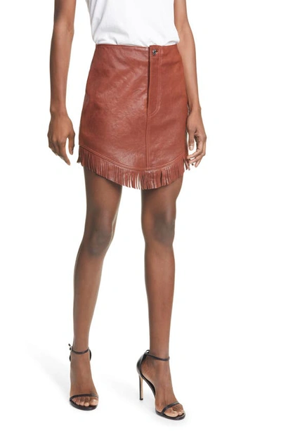 Grlfrnd Sadie Leather Fringe Mini Skirt In Brown