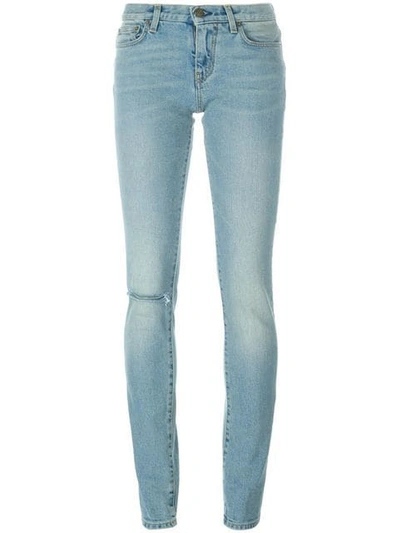 Saint Laurent High-rise Distressed Skinny Jeans In Blue