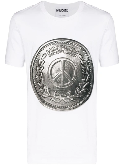 Moschino Peace Coin Logo Print T-shirt In White