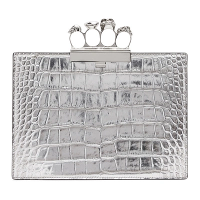 Alexander Mcqueen Four Ring Small Leather Clutch In Metallic
