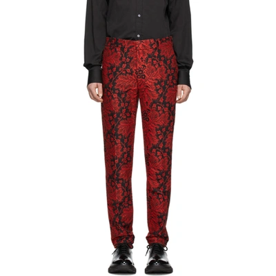Alexander Mcqueen Floral Jacquard Trousers In 1062 Blkred