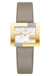 Fendi Mania Diamond Leather Strap Watch, 24mm X 20mm In Beige/ White Mop/ Gold