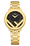 Fendi Run Away Bracelet Watch, 36mm In Gold/ Black/ Gold