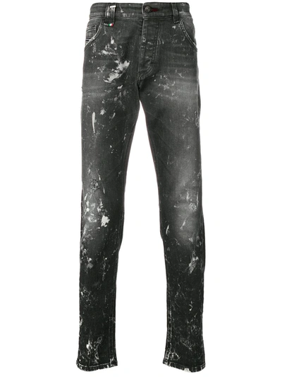 Philipp Plein Paint Splattered Slim-fit Jeans In Black