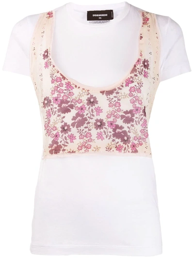 Dsquared2 Floral Panelled T-shirt In White