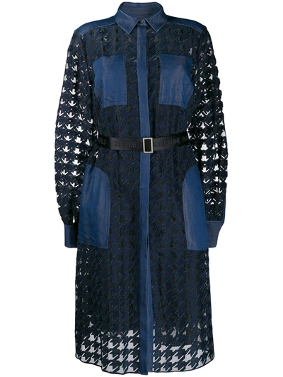 white christmas dresses Karl Lagerfeld Paris Women's Metallic Pinstripe Sleeveless Belted Midi-Dress - Denim Blue