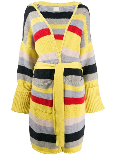 Fine Edge Striped Belted Cardigan In Blue