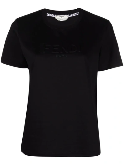 Fendi T-shirt With Embossed Logo In Blue