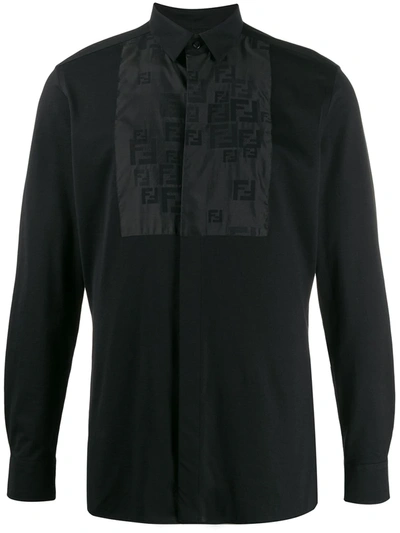 Fendi Ff Panel Buttoned Shirt In Black