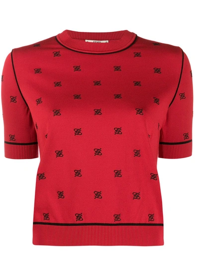 Fendi Karligraphy Motif Knitted Top In Red