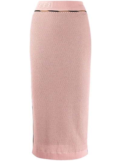 Fendi Ff Motif Mesh Pencil Skirt In Pink