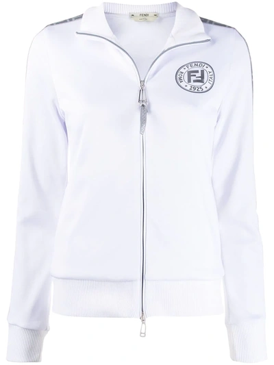 Fendi Women's Silver Logo Stripe Track Jacket In White