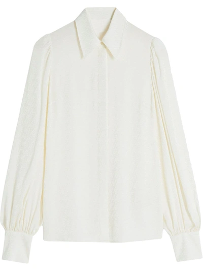 Victoria Victoria Beckham Womens Daisy White Puff-sleeved Logo-print Satin Shirt 10
