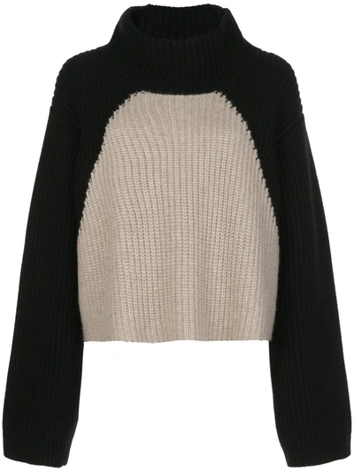 Khaite Marianna Ribbed Colour-block Jumper In Black Powder