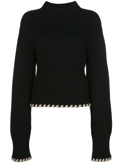Khaite Colette Contrast-whipstitching Wool Jumper In Black