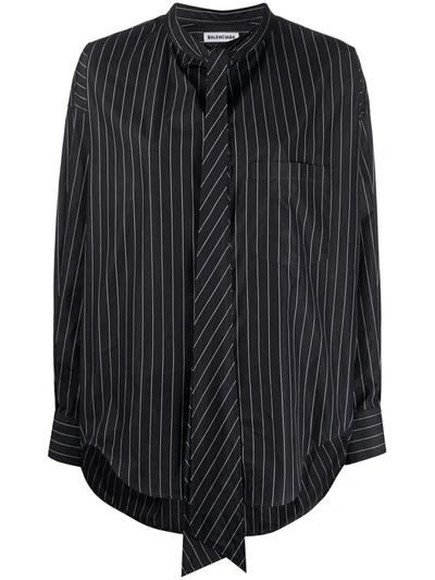 Balenciaga Pinstriped Swing Shirt In Black/white