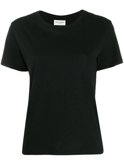 Saint Laurent Vintage Effect Crewneck T-shirt In Noir