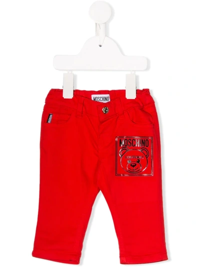 Moschino Babies' Logo Print Chinos In Red