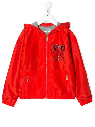 Moschino Kids' Logo Printed Rain Jacket In Rosso