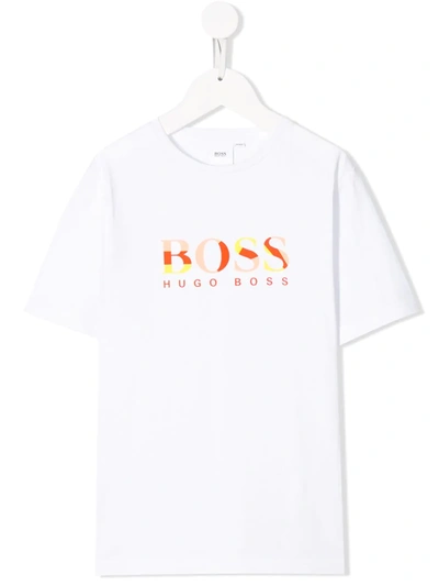 Hugo Boss Kids' Crew Neck Logo Printed T-shirt In White