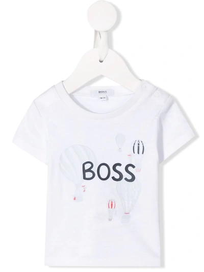 Hugo Boss Babies' Crew Neck Balloon Print T-shirt In White