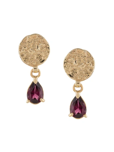 Natasha Schweitzer 9kt Yellow Gold Coin Garnet Earrings