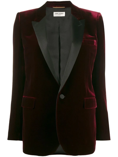 Saint Laurent Velvet-effect Single-breasted Blazer In Red