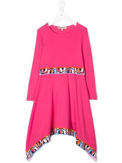 Emilio Pucci Junior Teen Graphic Trim Asymmetric Dress In Pink