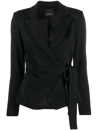 Pinko Ruched-detail Wrap-front Blazer In Black