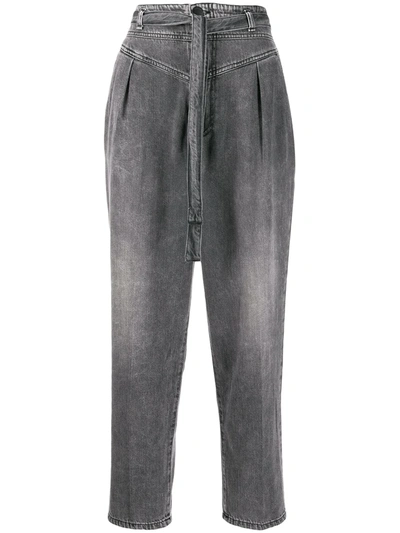 Pinko High-rise Belted Cropped Jeans In Grey