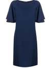 Alberta Ferretti Butterfly Short Sleeve Crepe Dress In Dark Blue