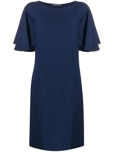 Alberta Ferretti Butterfly Short Sleeve Crepe Dress In Dark Blue