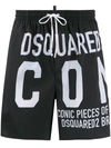 Dsquared2 Icon Print Swim Shorts In Black