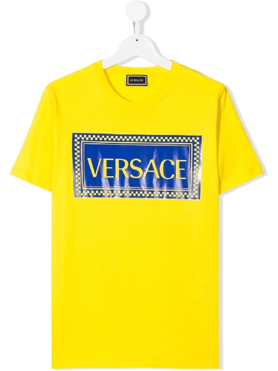 Young Versace Teen Logo Tape Print T-shirt In Yellow