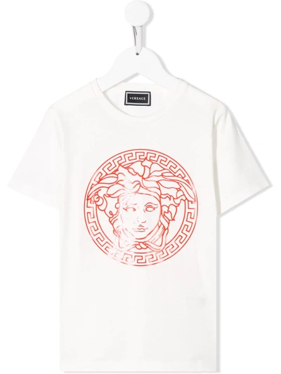 Young Versace Kids' Short Sleeve Medusa Print T-shirt In White