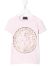 Young Versace Kids' Studded Logo Embellished T-shirt In Pink